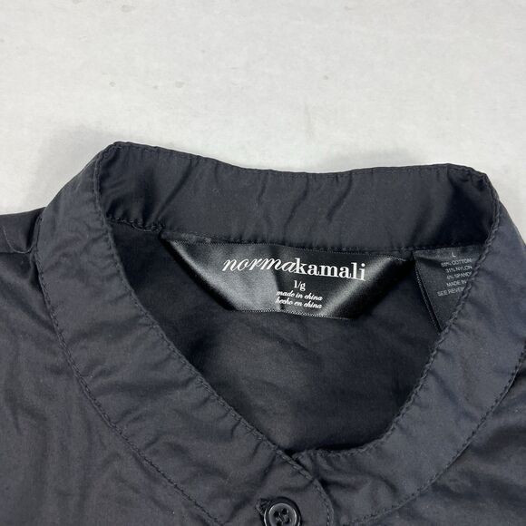 Norma Kamali Black Button Shirt Office Evening Short Sleeve Slim Sleek Top L - Picture 4 of 11